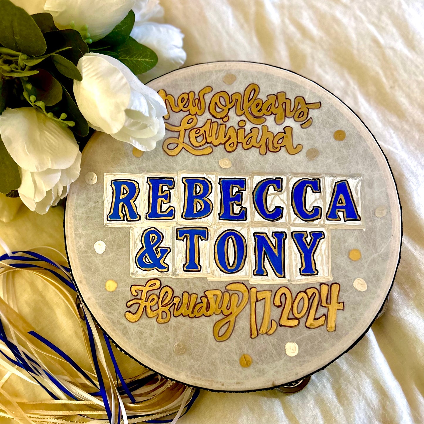 Custom Wedding Tambourine - NOLA Street Tiles