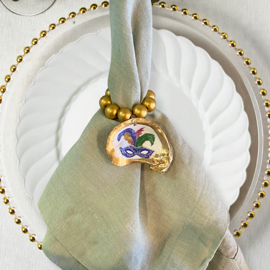 Purple Mardi Gras Mask Gold Leaf Oyster Napkin Ring Set (Set of 4)