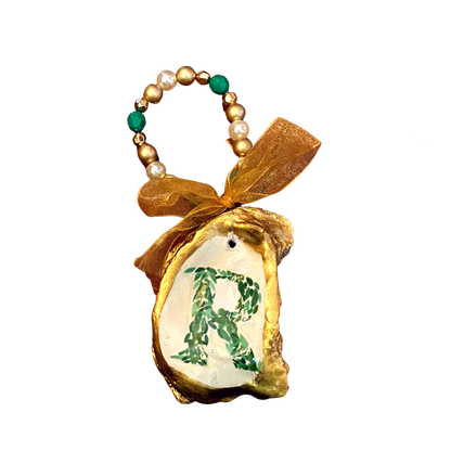 Monogram R Oyster Ornament Hostess Gift Wine Charm
