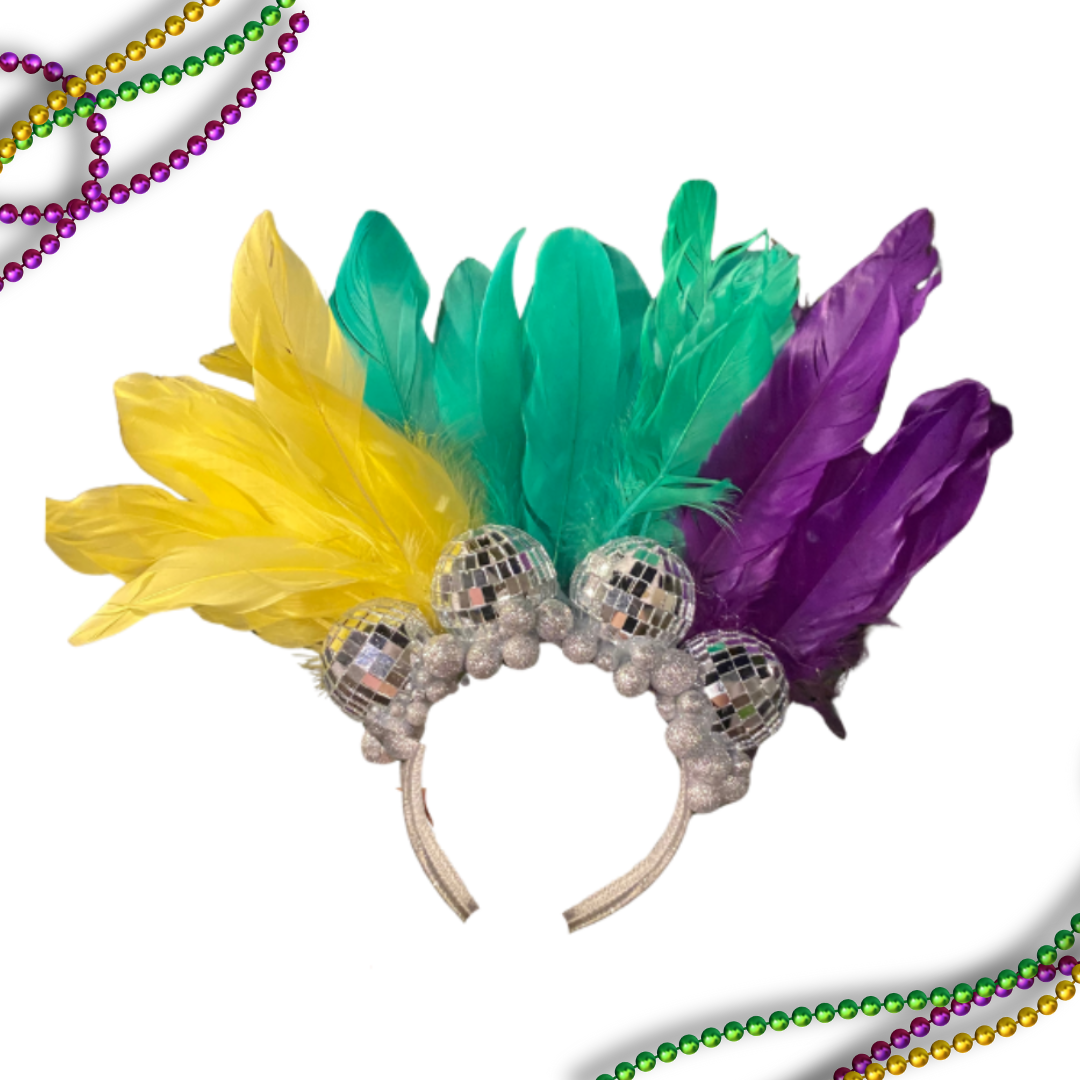 Mardi Gras Disco Ball Feather Headpiece