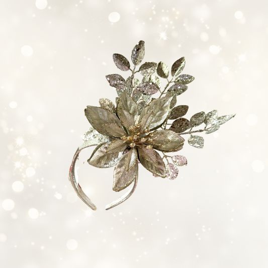 Silver Poinsettia Christmas Holiday Headpiece