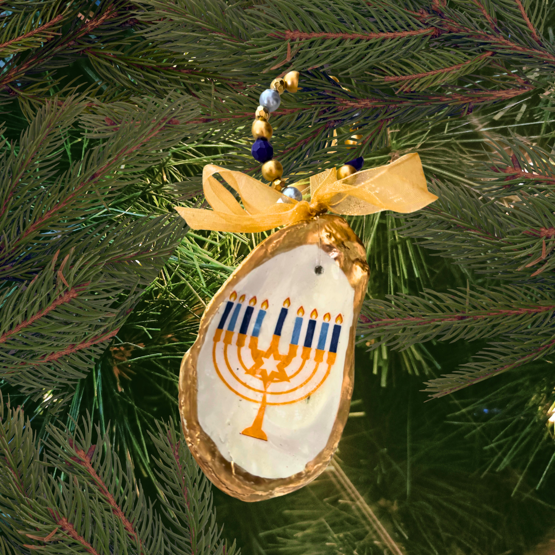 Hannukah Menorah Oyster Ornament