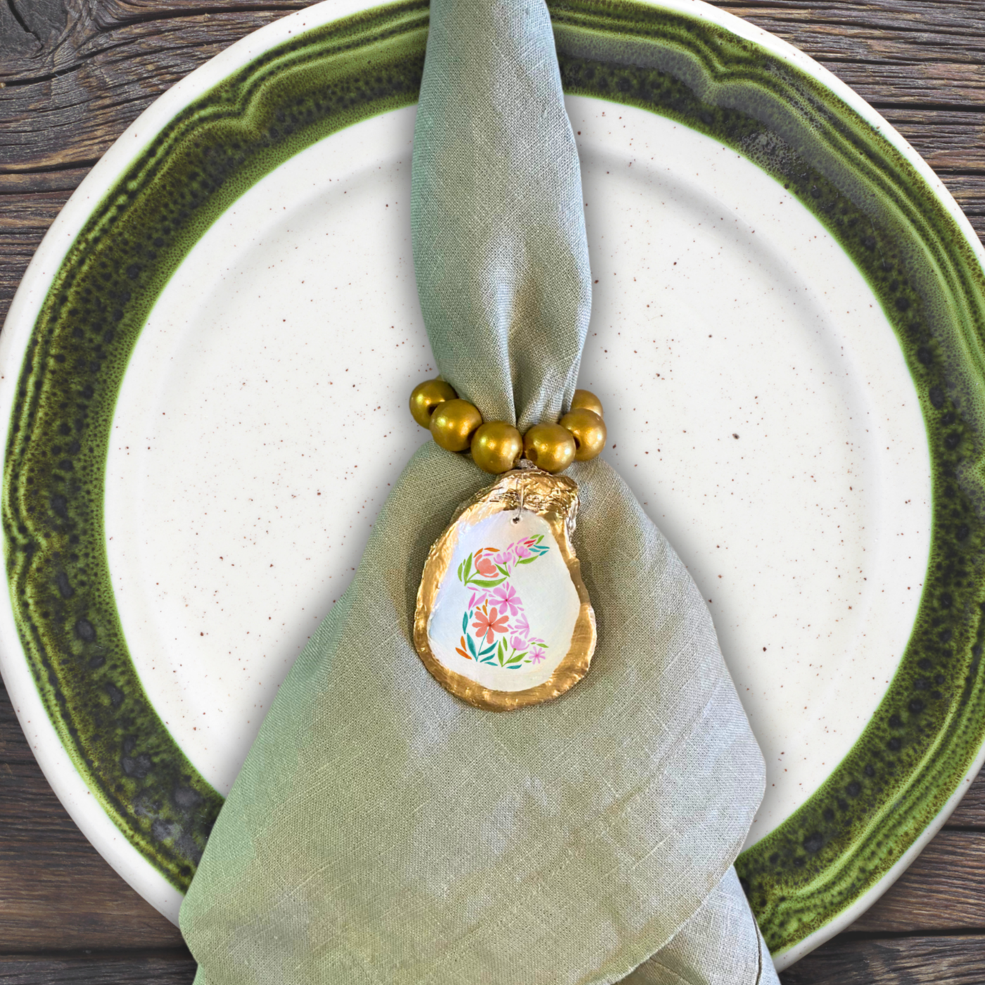 Easter Bunny Gold Leaf Oyster Napkin Ring Set (Set of 4)