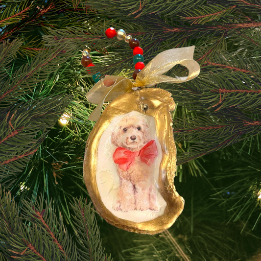 Holi-Dogs Blonde Golden Doodle Cockapoo Oyster Ornament