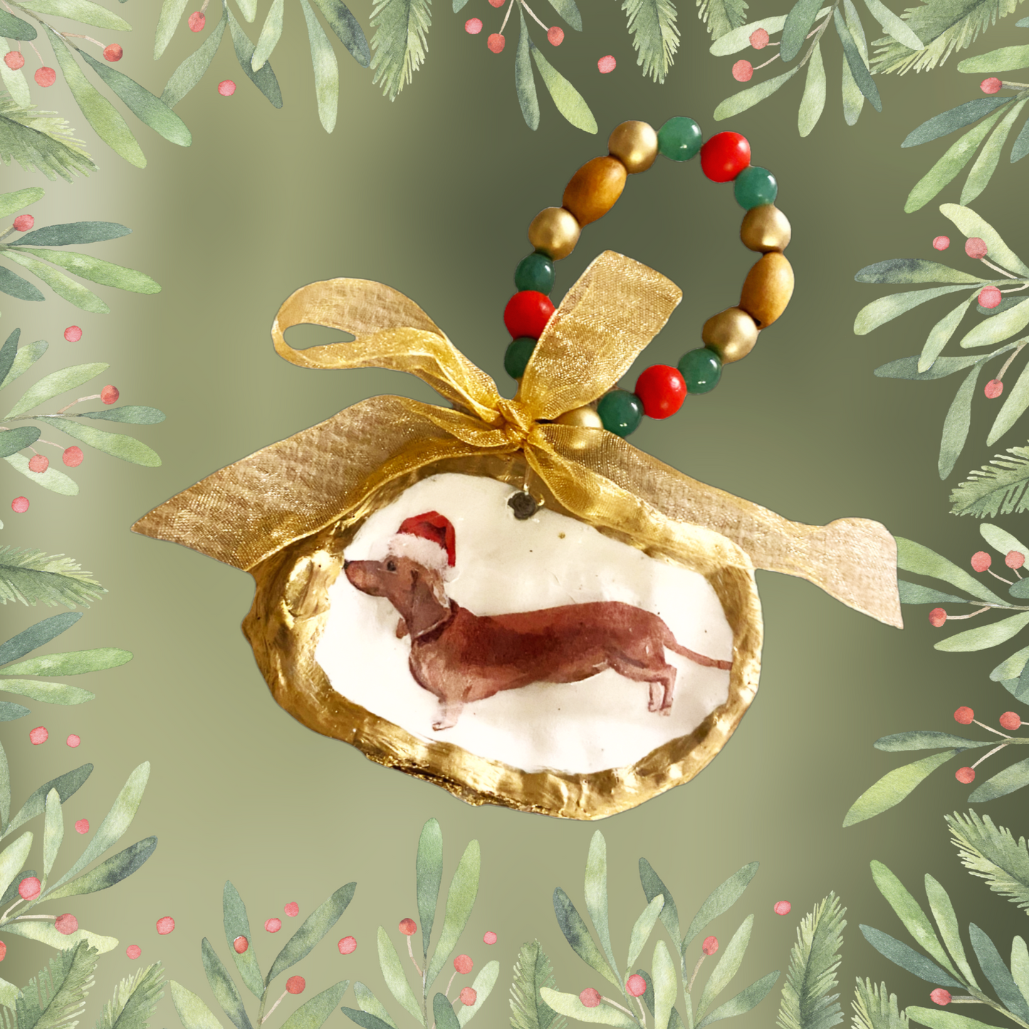 Holi-Dogs Brown Dachshund Oyster Ornament