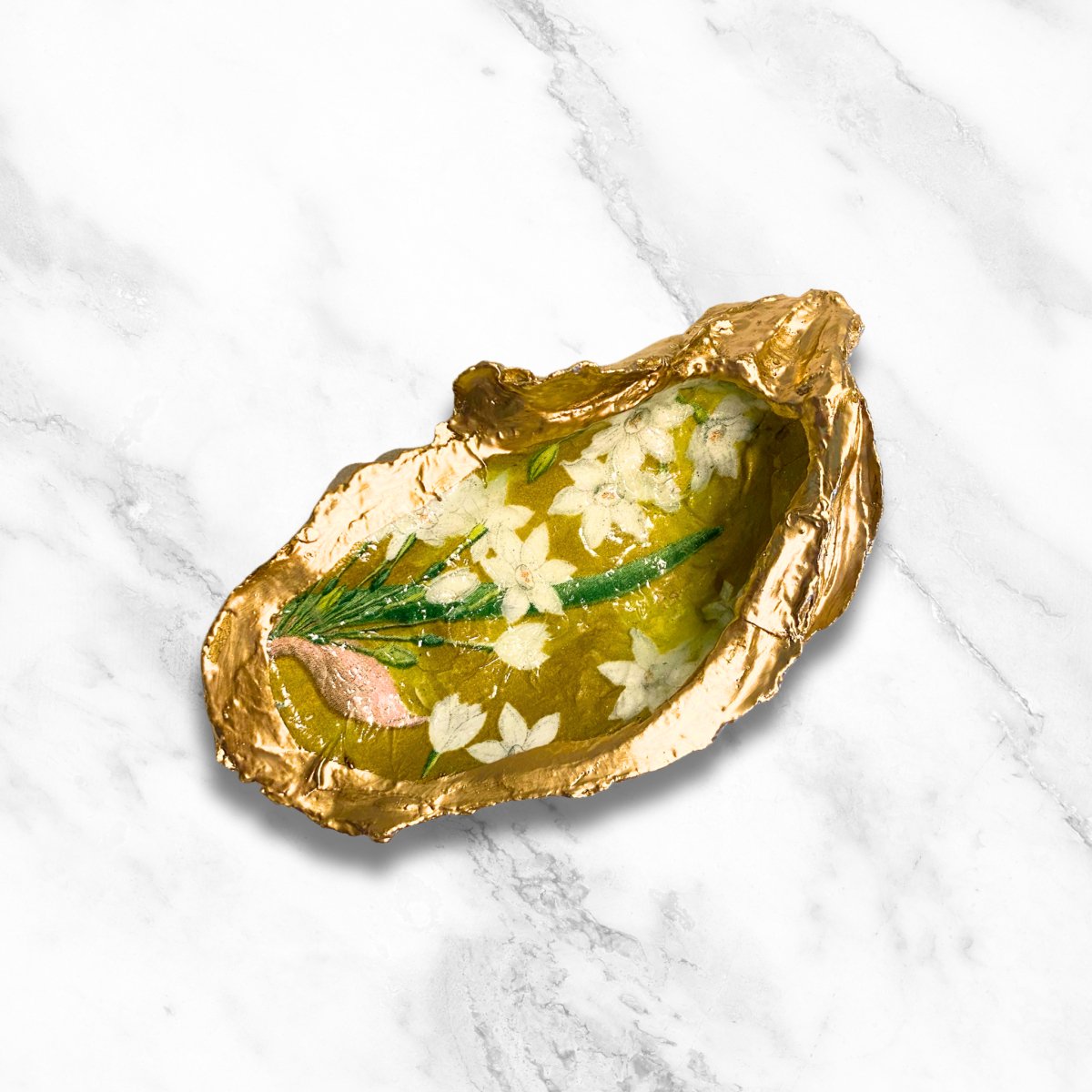 Gold Floral Gold Leaf Oyster Ring Dish - YaySoiree