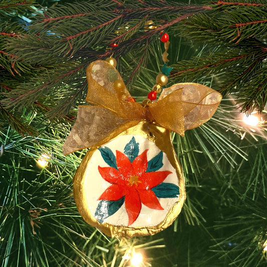 Poinsettia Christmas Oyster Ornament - YaySoiree