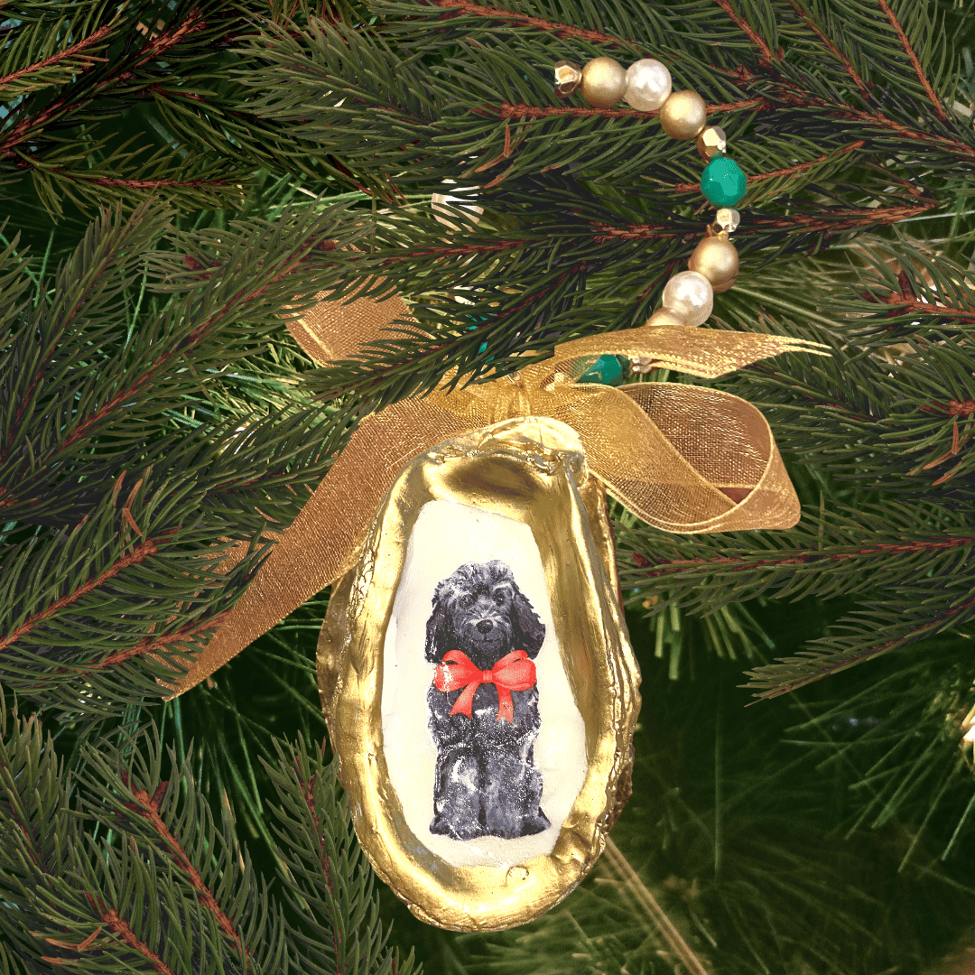 Holi-Dogs Black Doodle Cockapoo Oyster Ornament