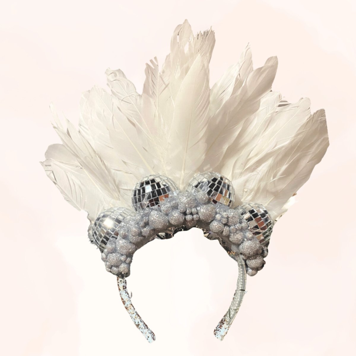 White Disco Ball Feather Headpiece - YaySoiree